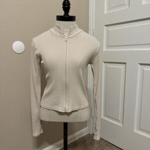 Forever 21 Cream Ribbed Zip Jacket